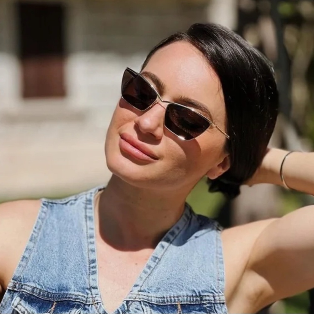 Saint Laurent Gold and Black Cat-Eye Sunglasses - Picture 3 of 9